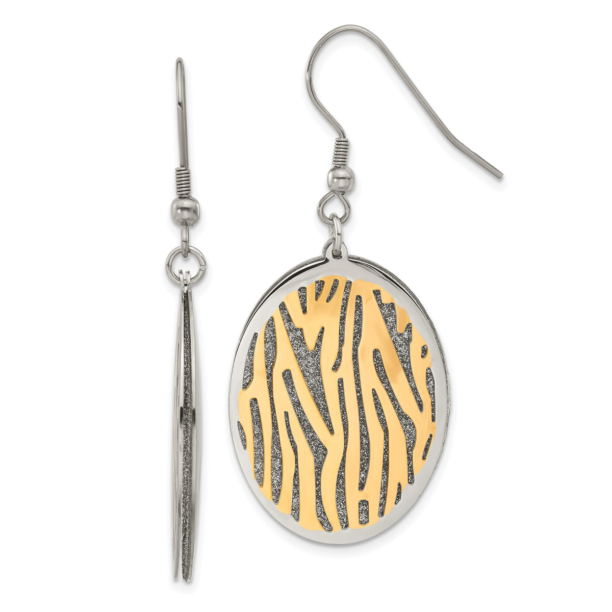 Stainless Steel Yellow & Rose IP-plated Polished Laser Cut Oval Dangle Earrings