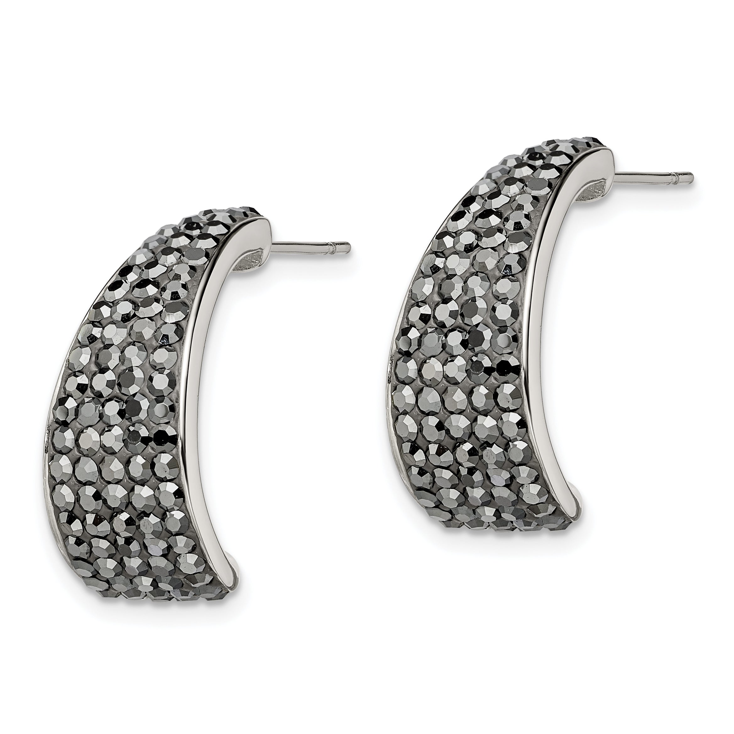 Sophia Jewelers Polished Stainless Steel J-Hoop Earrings with Black Crystal