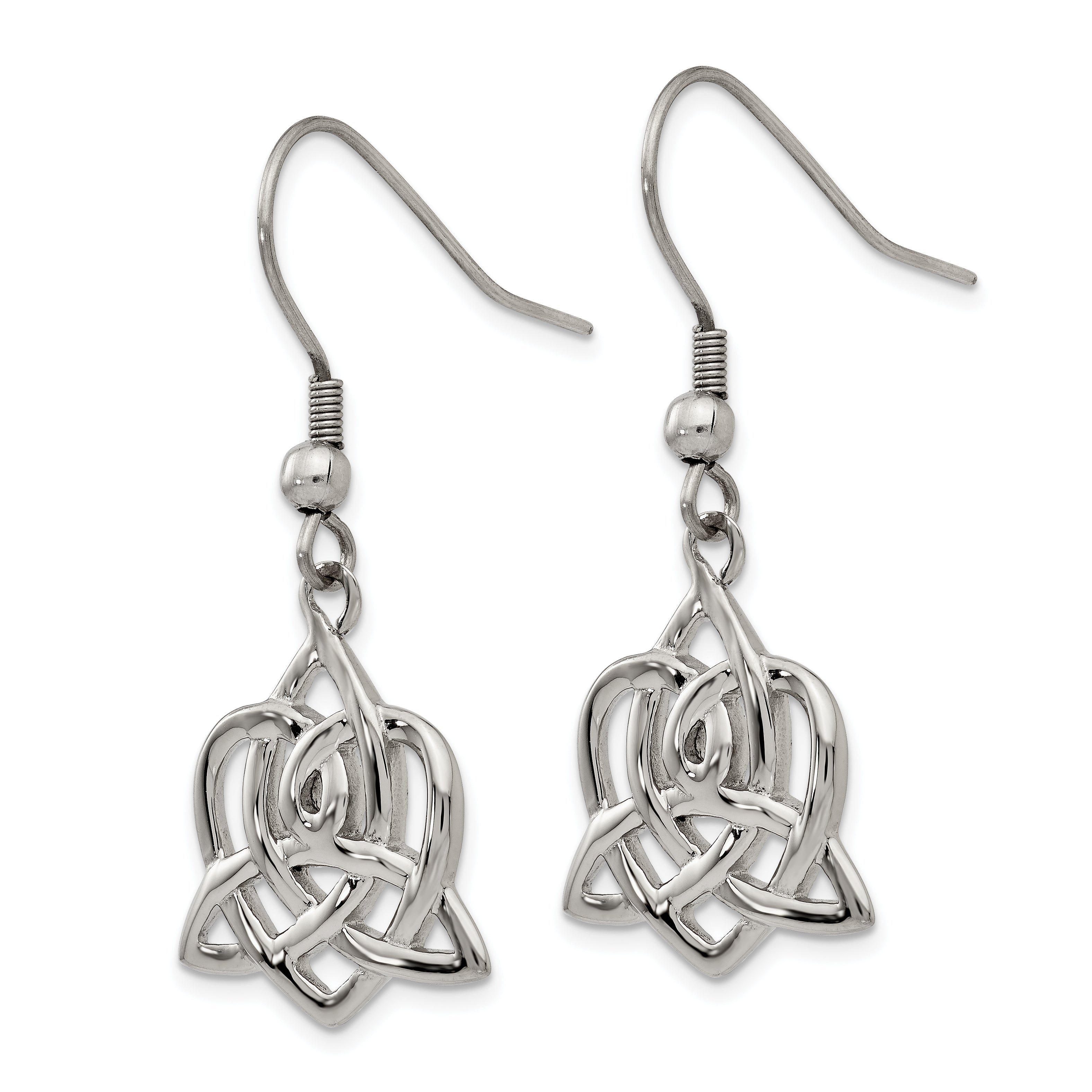 Chisel Stainless Steel Polished Heart Trinity Knot Dangle Shepherd Hook Earrings