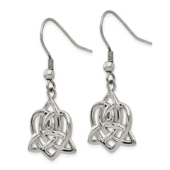 Chisel Stainless Steel Polished Heart Trinity Knot Dangle Shepherd Hook Earrings