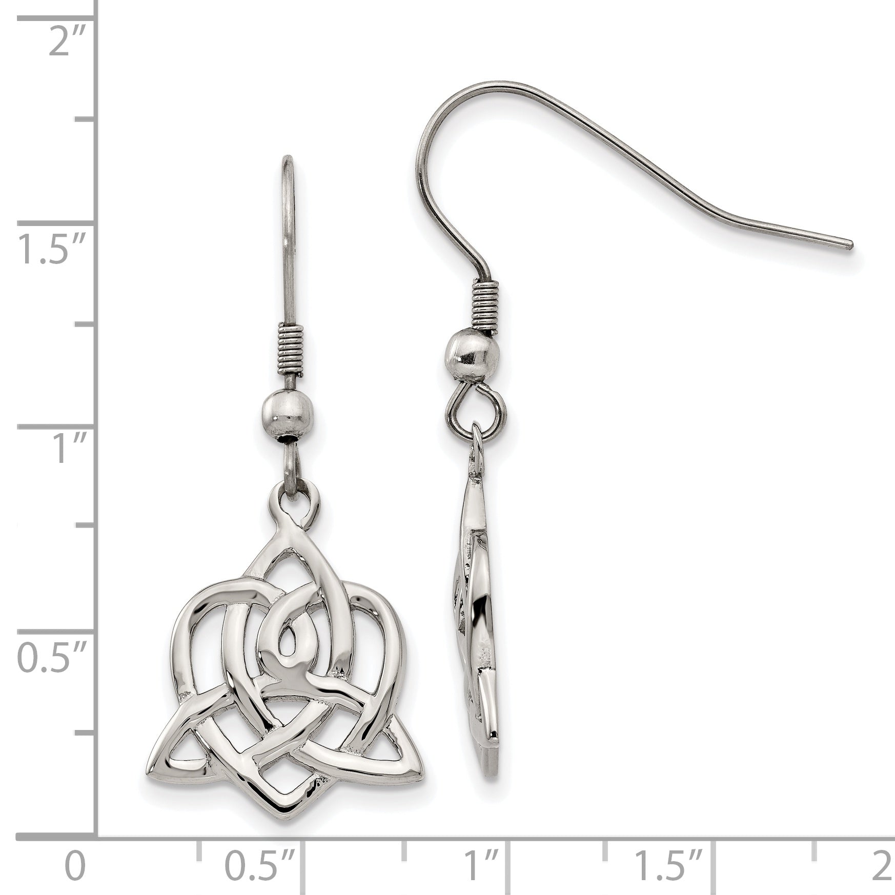 Chisel Stainless Steel Polished Heart Trinity Knot Dangle Shepherd Hook Earrings