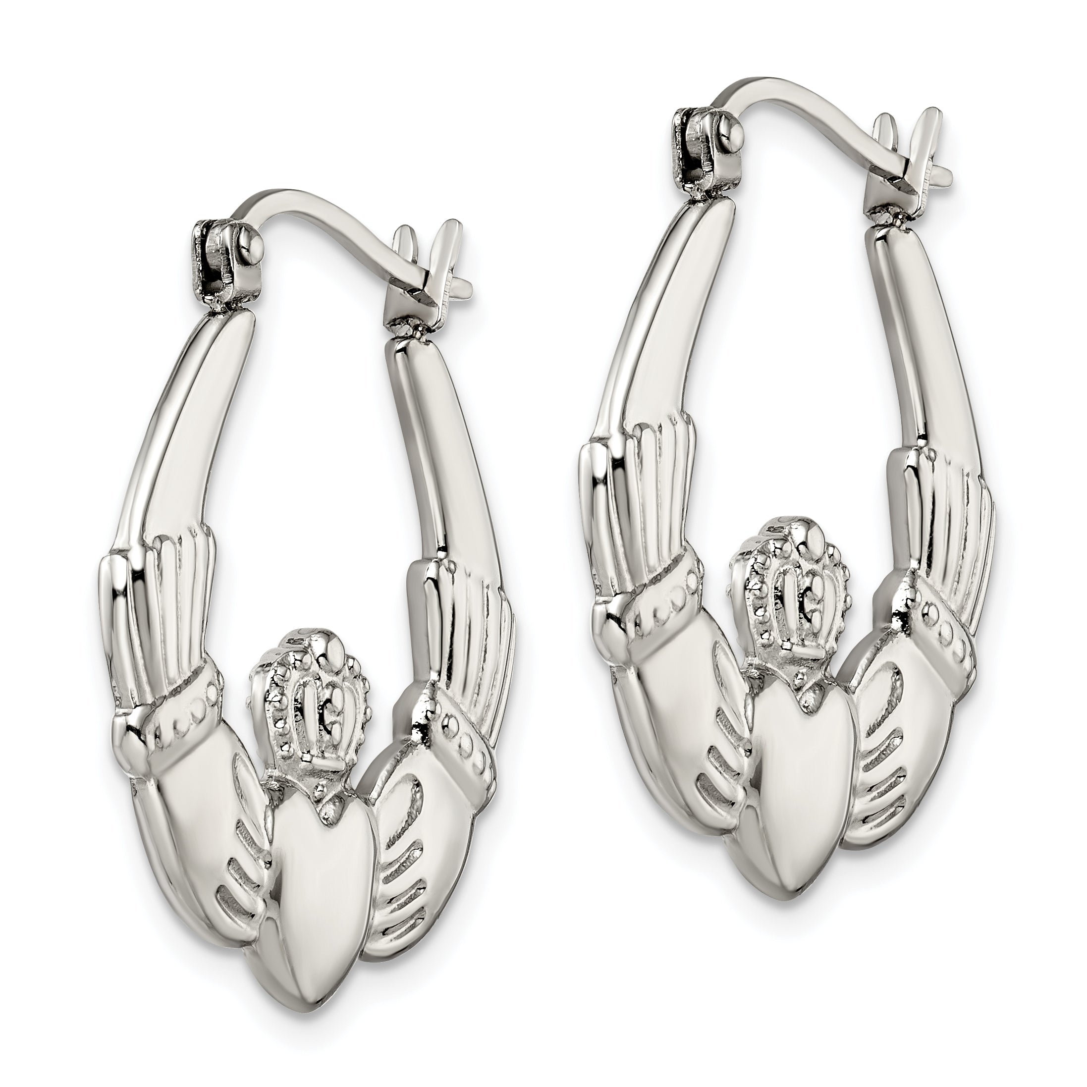 Chisel Stainless Steel Polished Claddagh Hoop Earrings