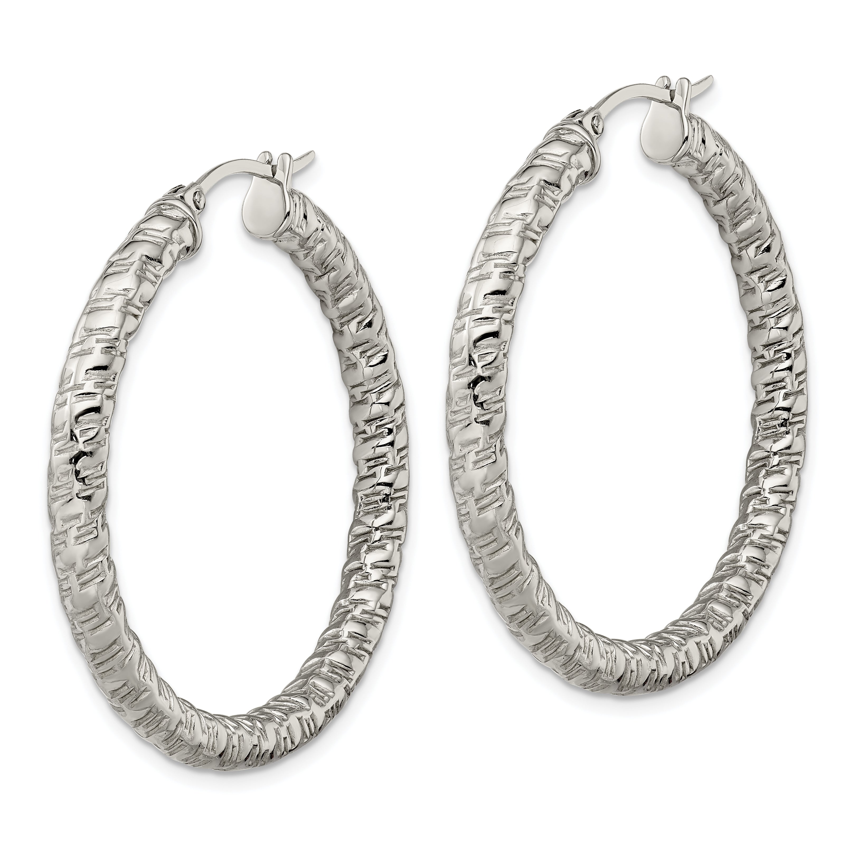 Chisel Stainless Steel Polished and Textured Hollow Hoop Earrings