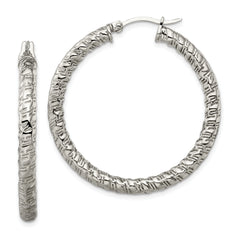 Chisel Stainless Steel Polished and Textured Hollow Hoop Earrings