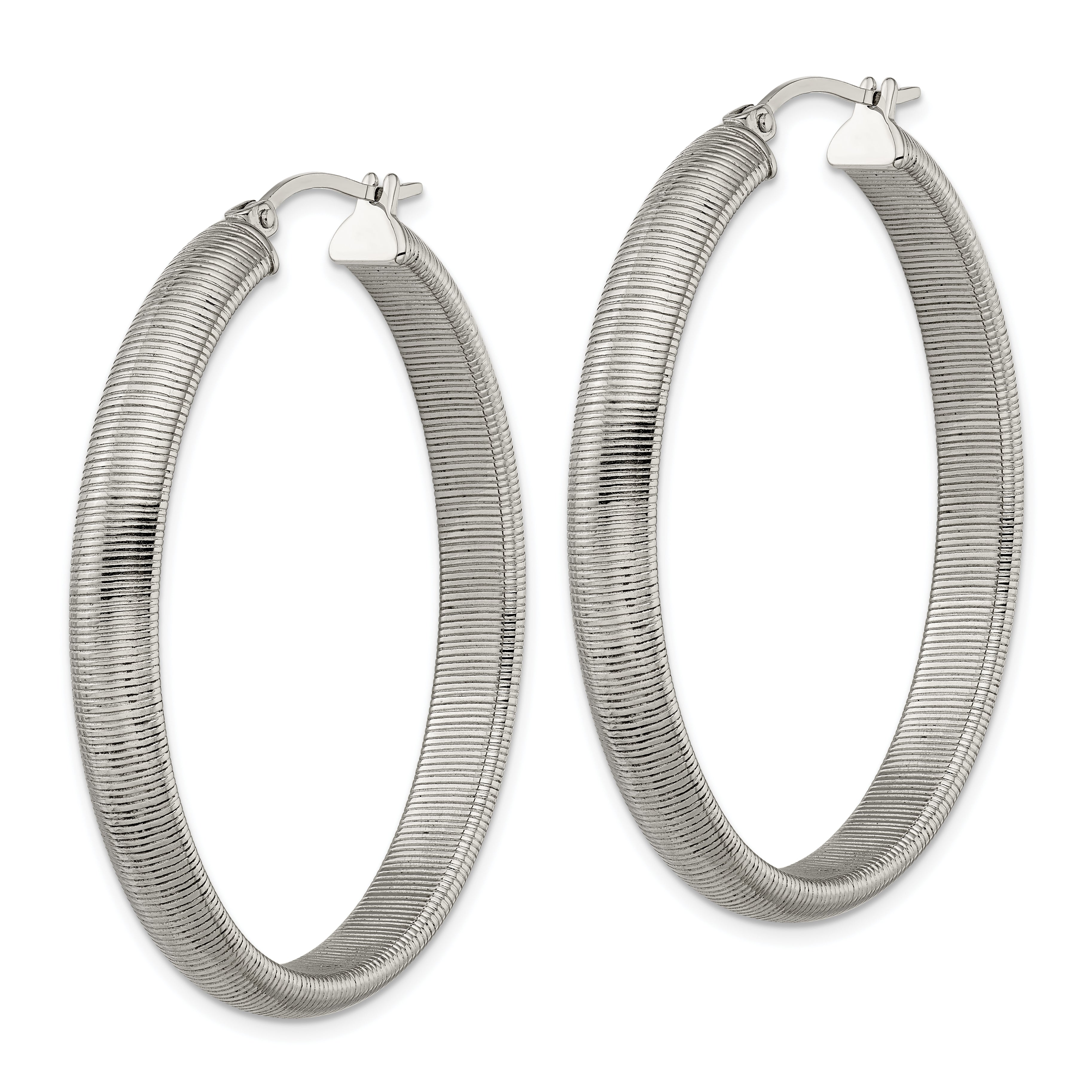 Chisel Stainless Steel Polished and Textured Oval Hoop Earrings