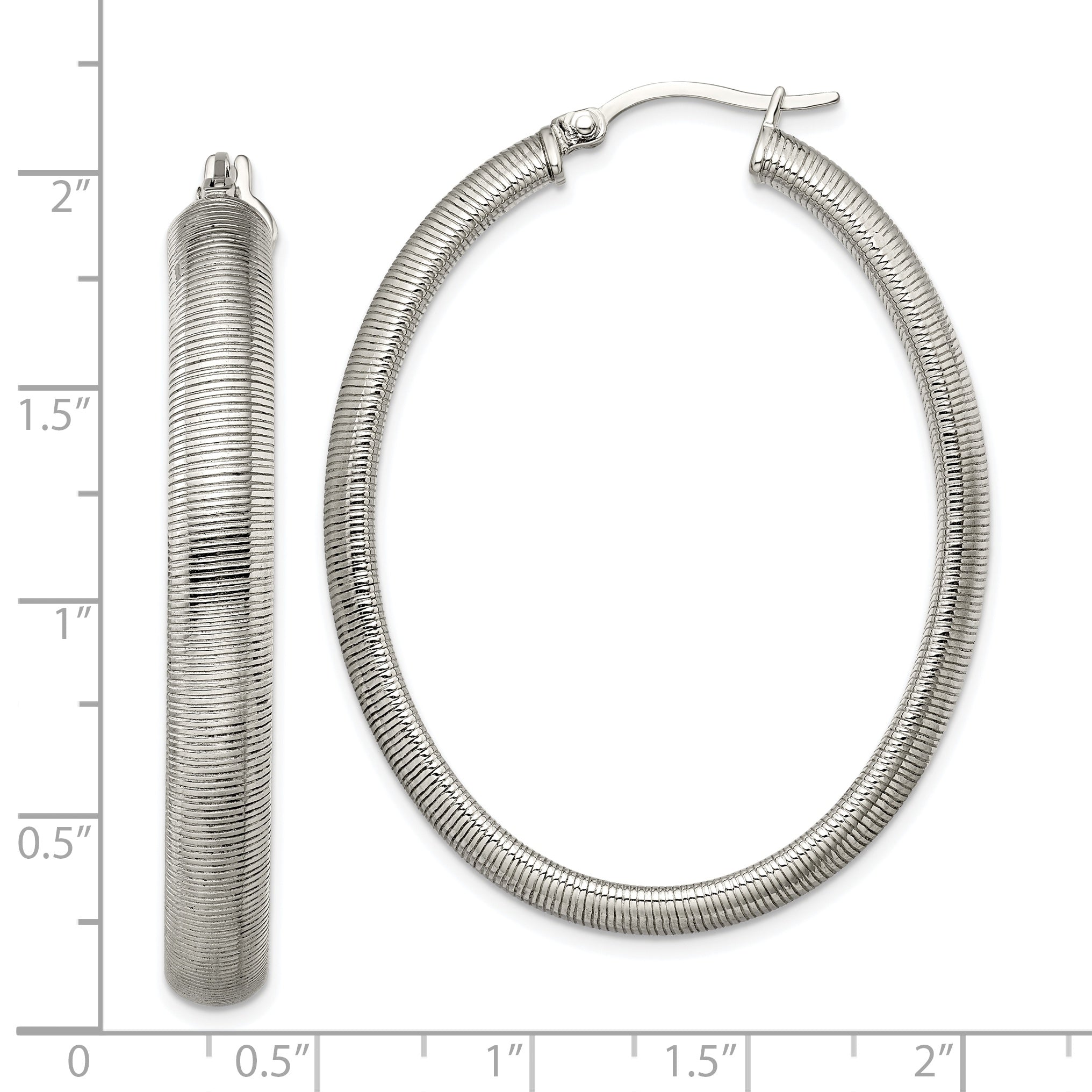 Chisel Stainless Steel Polished and Textured Oval Hoop Earrings