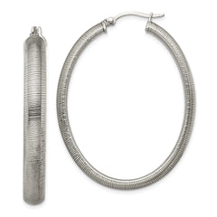 Chisel Stainless Steel Polished and Textured Oval Hoop Earrings