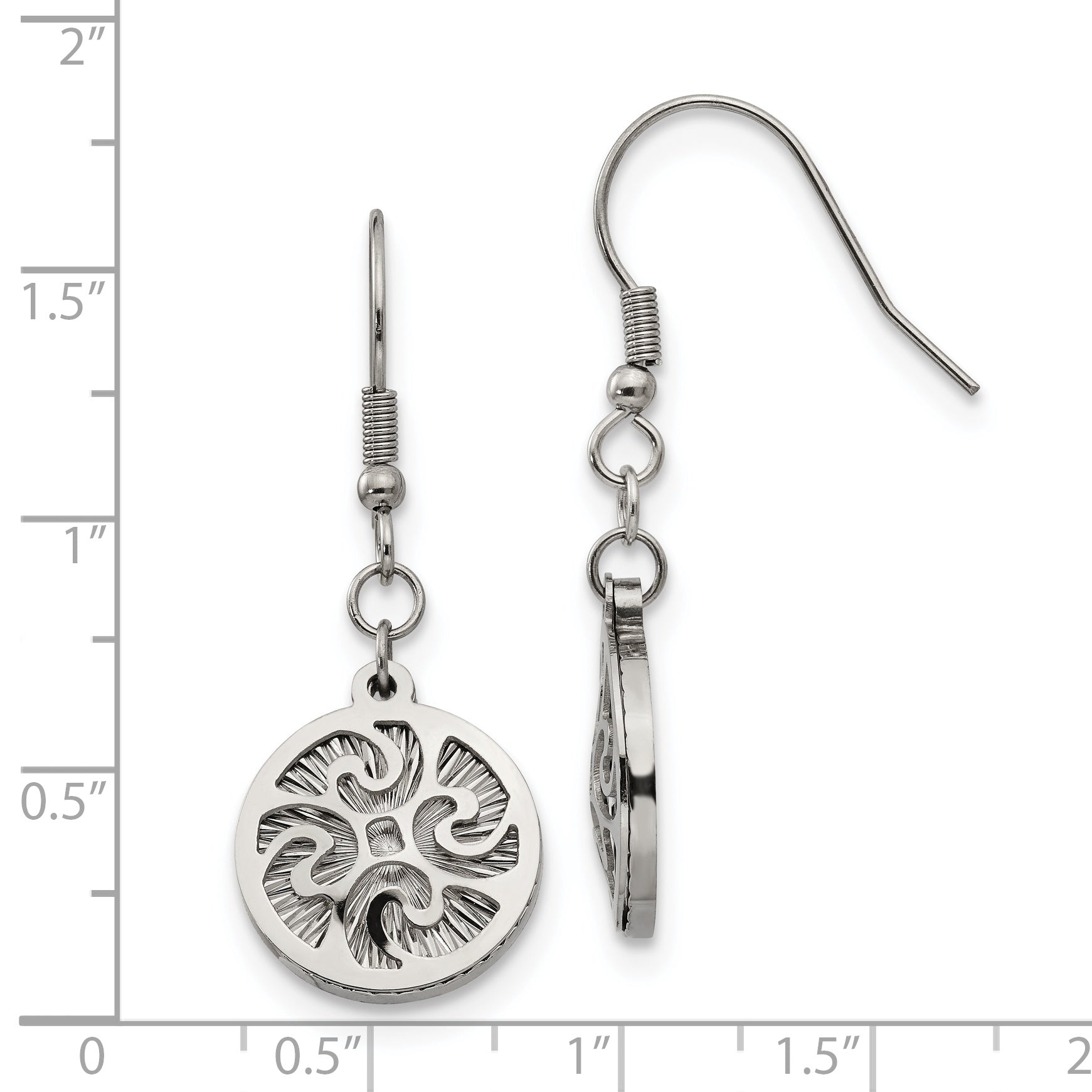 Sophia Jewelers Polished Stainless Steel Textured Dangle Earrings in Gift Pouch