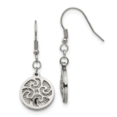 Stainless Steel Polished Textured Shepherd Hook Dangle Earrings