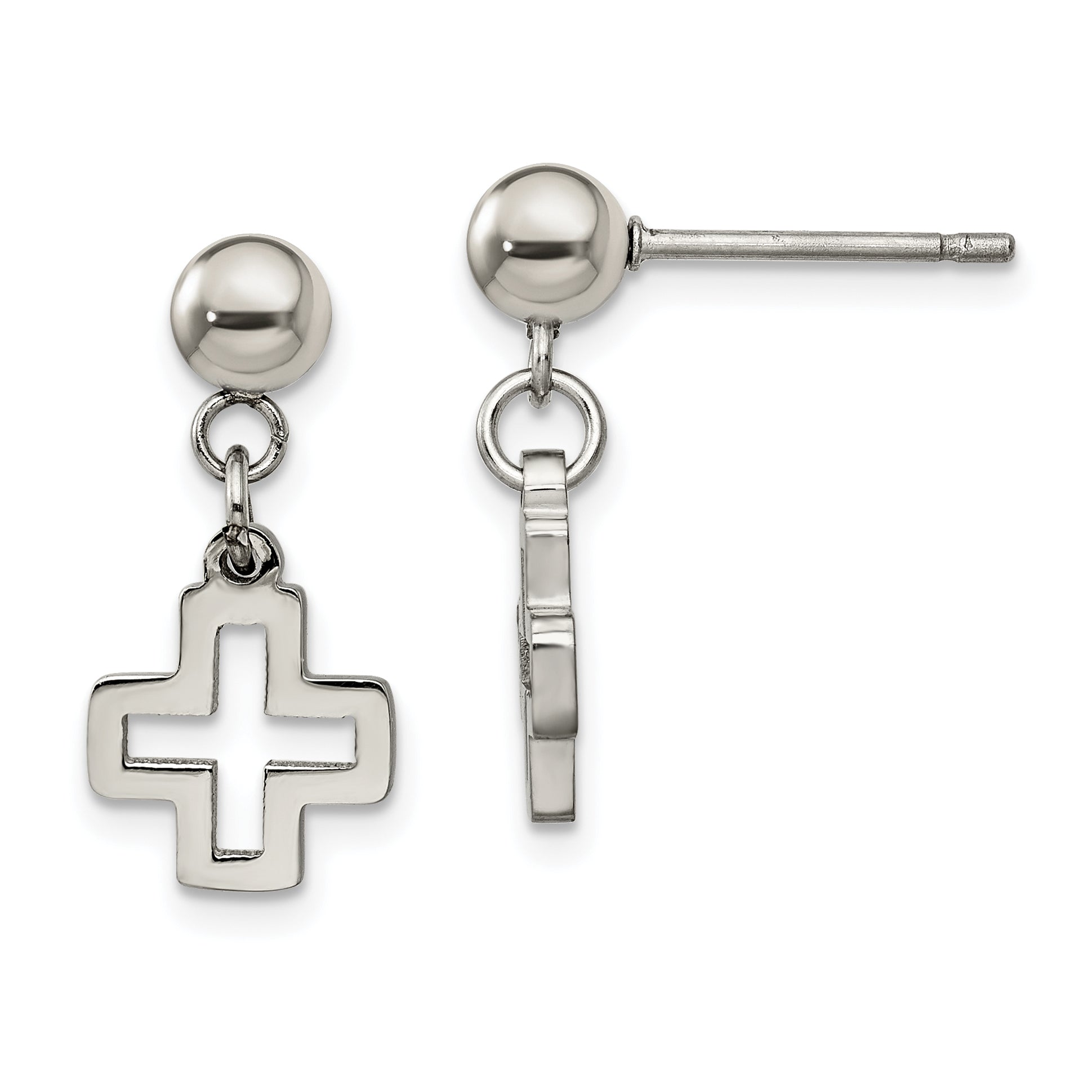 Chisel Stainless Steel Polished Cross Post Dangle Earrings