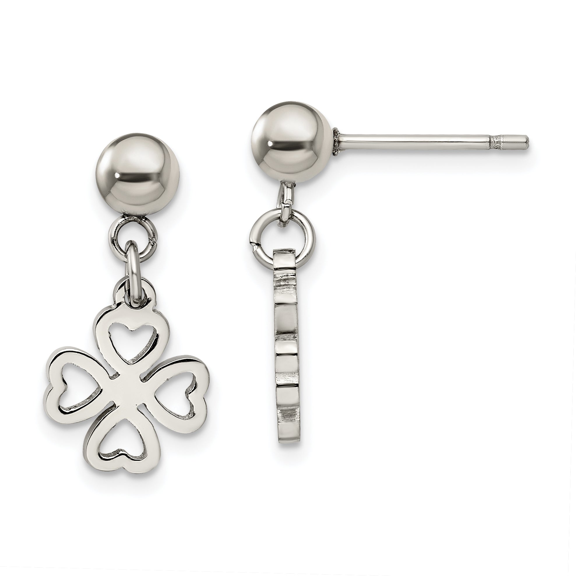 Chisel Stainless Steel Polished 4-Leaf Clover Post Dangle Earrings