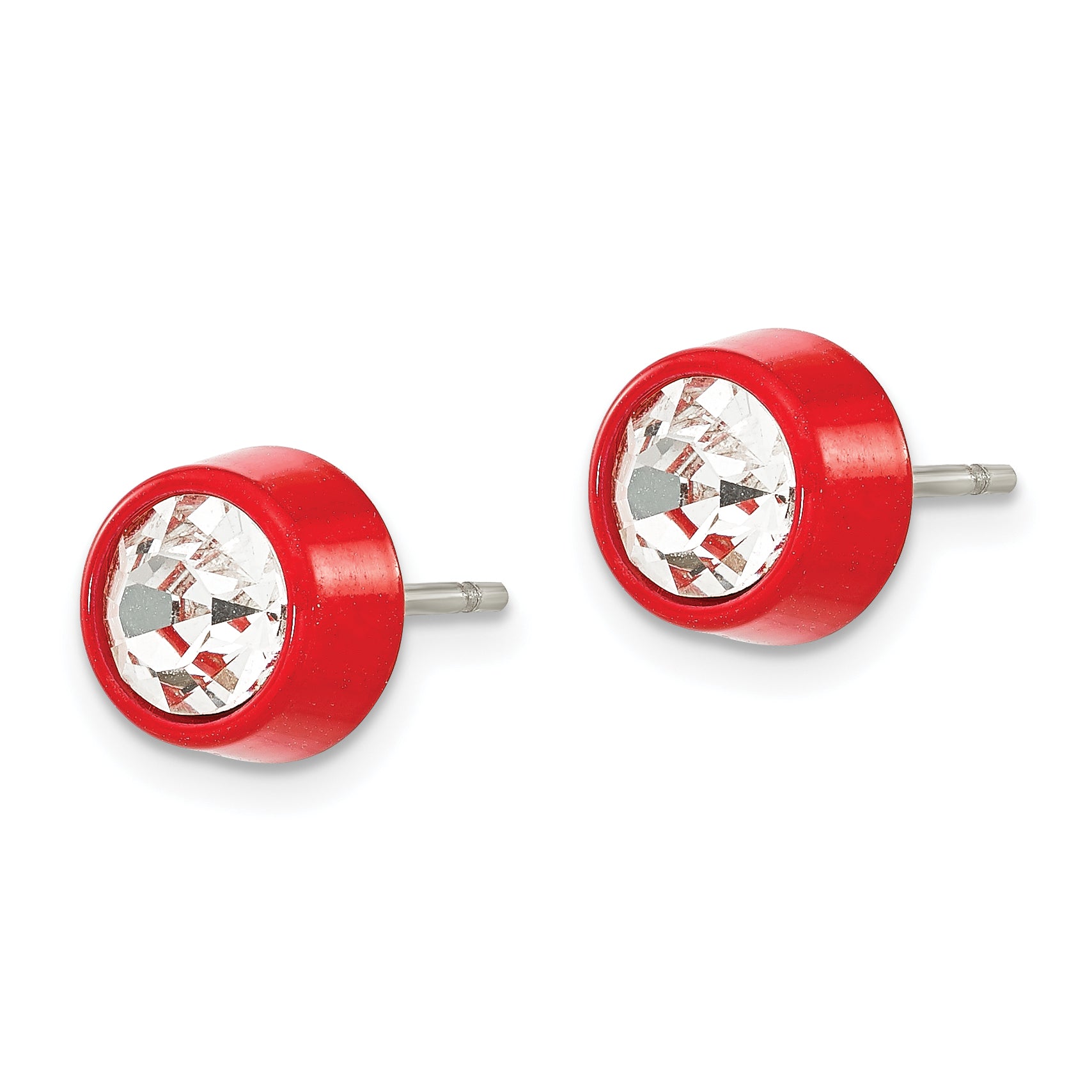 Stainless Steel Polished Post Red IP-Plated Crystal Stud Earrings