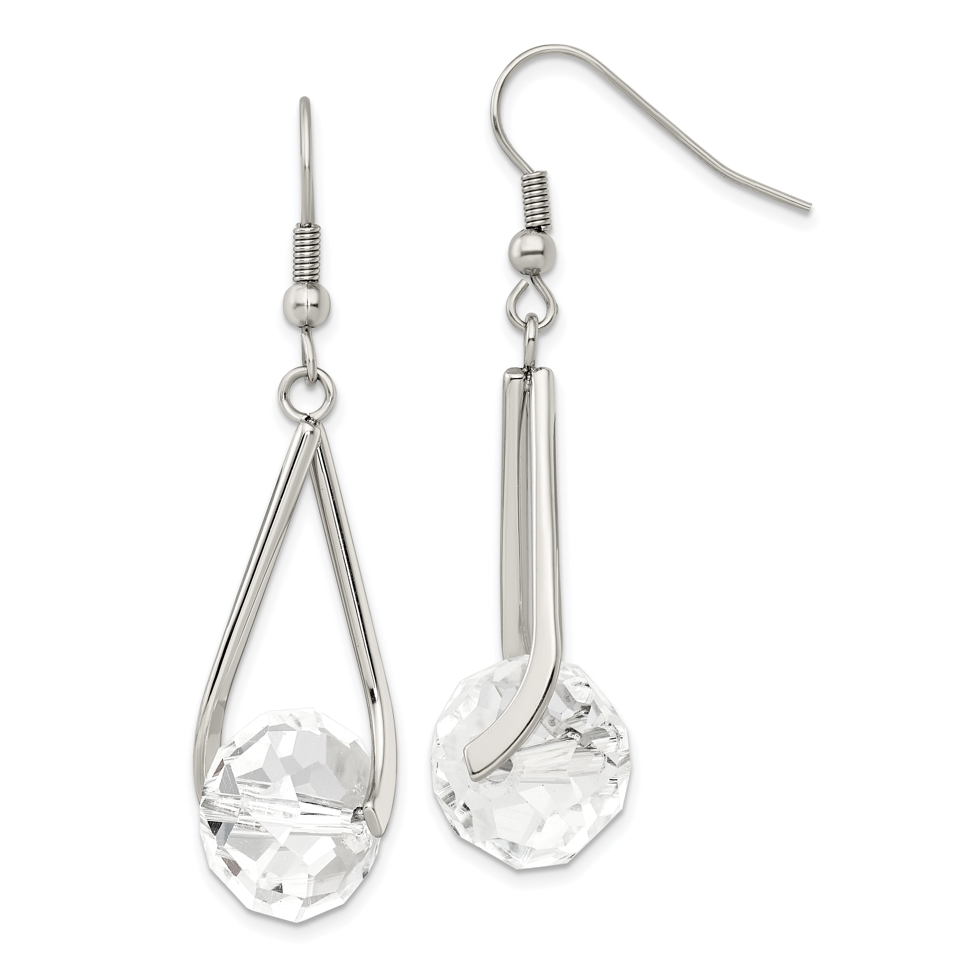 Chisel Stainless Steel Polished Glass Dangle Shepherd Hook Earrings