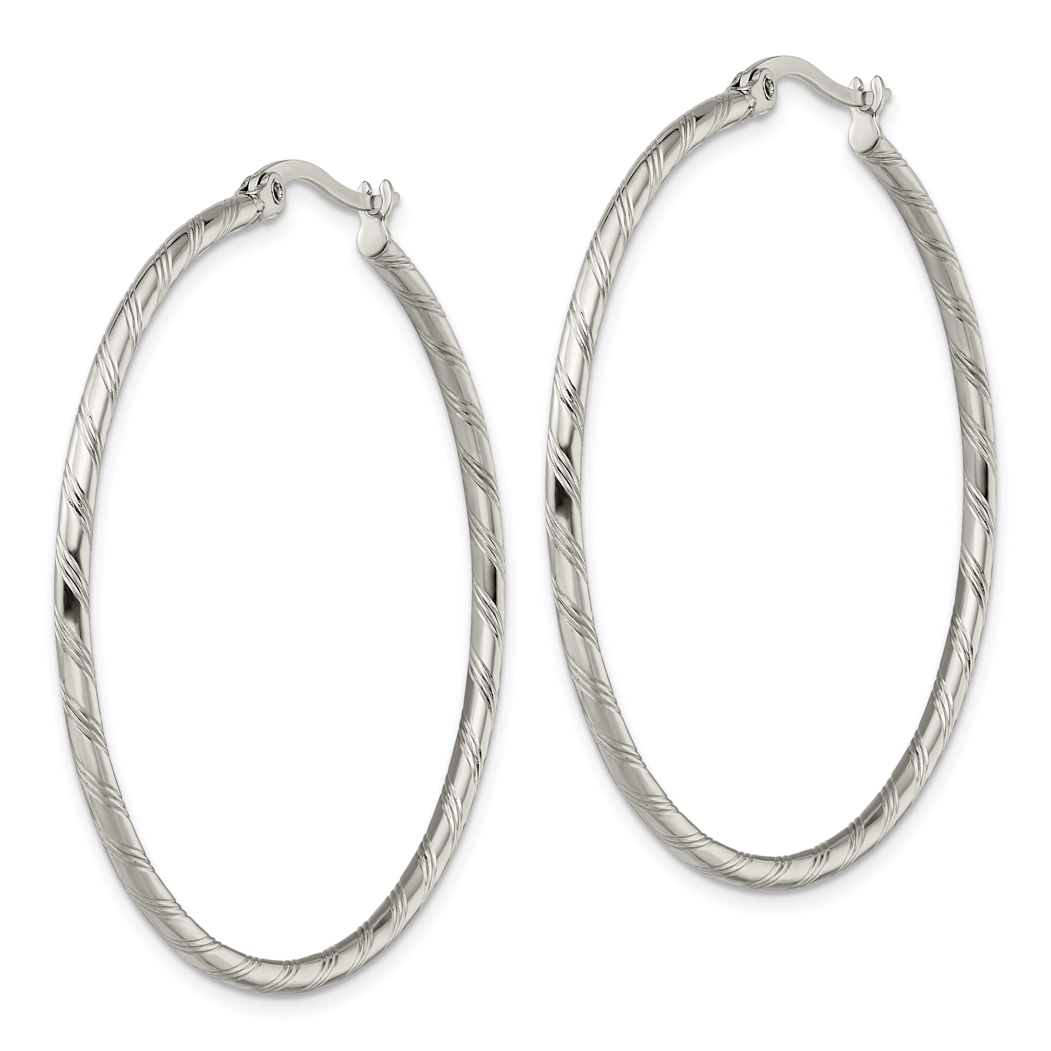 Chisel Stainless Steel Polished and Textured Hoop Earrings