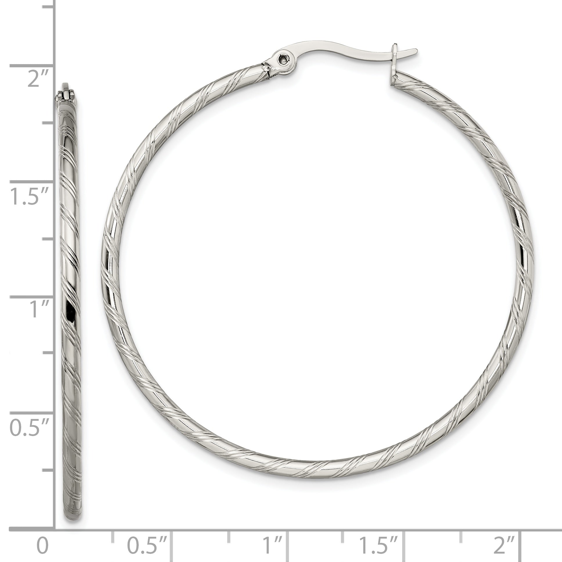 Chisel Stainless Steel Polished and Textured Hoop Earrings