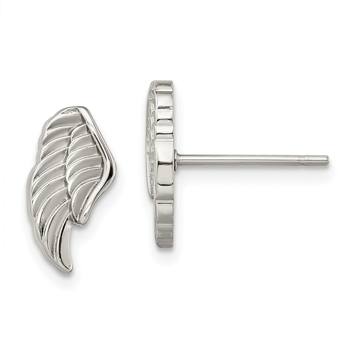 Chisel Stainless Steel Polished and Textured Wing Post Earrings