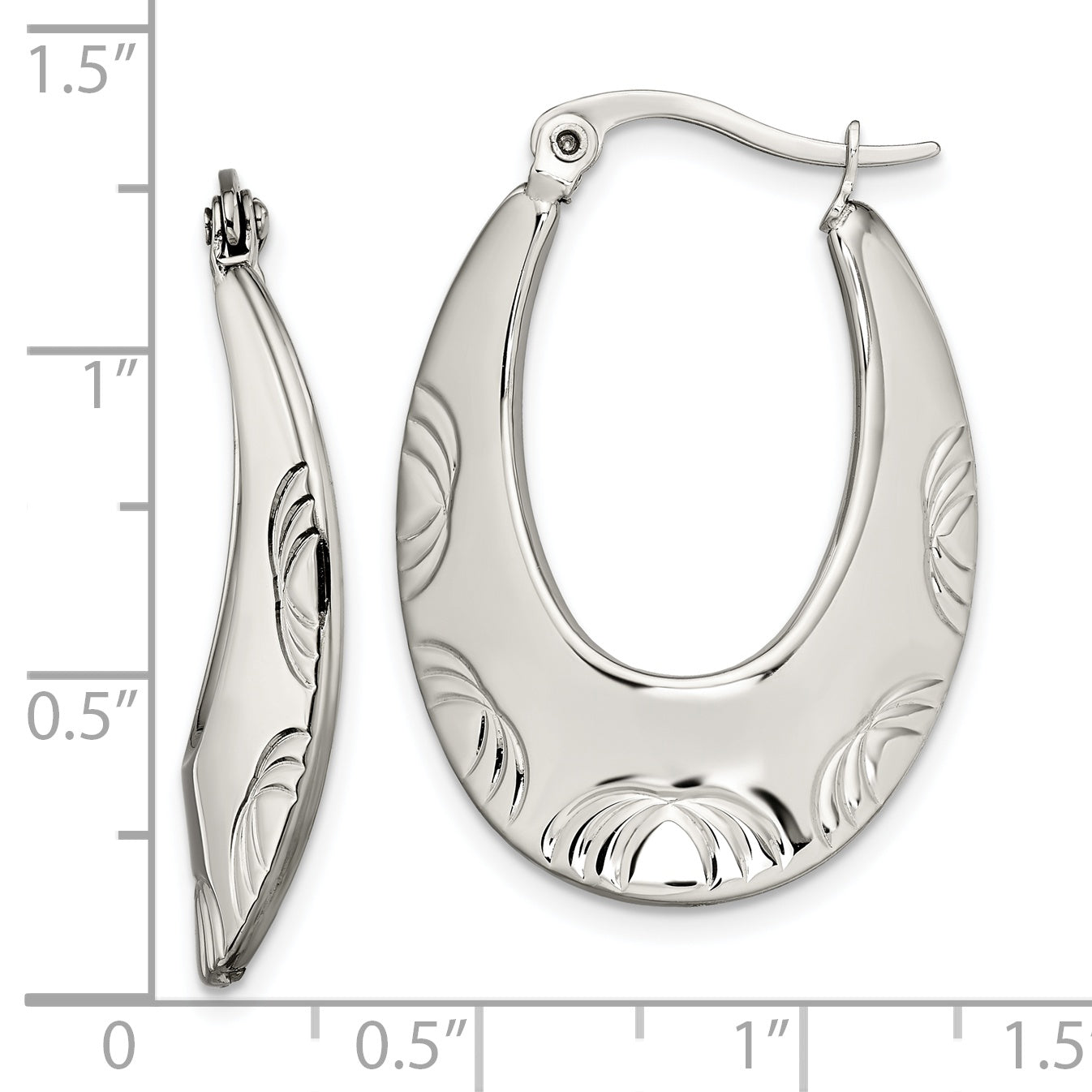 Chisel Stainless Steel Polished and Textured Half Circle Design Hoop Earrings