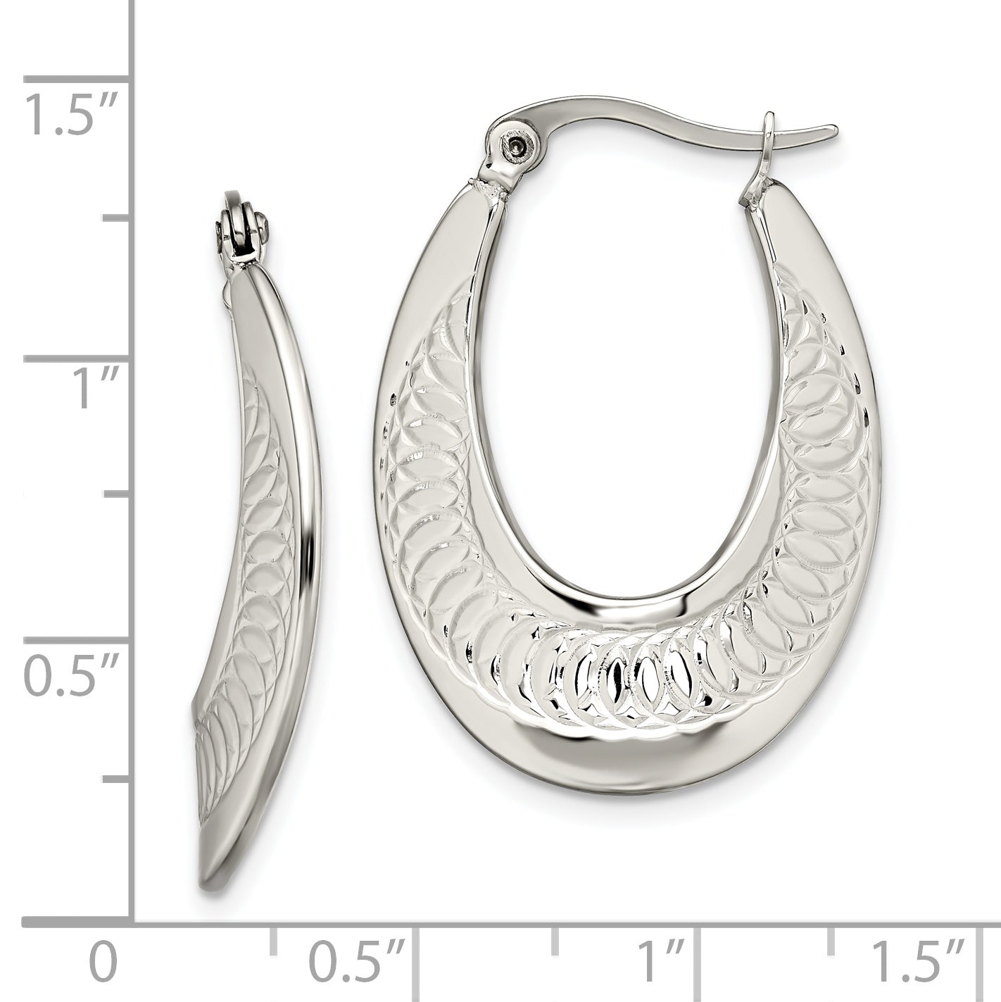 Chisel Stainless Steel Polished and Textured Swirl Hoop Earrings