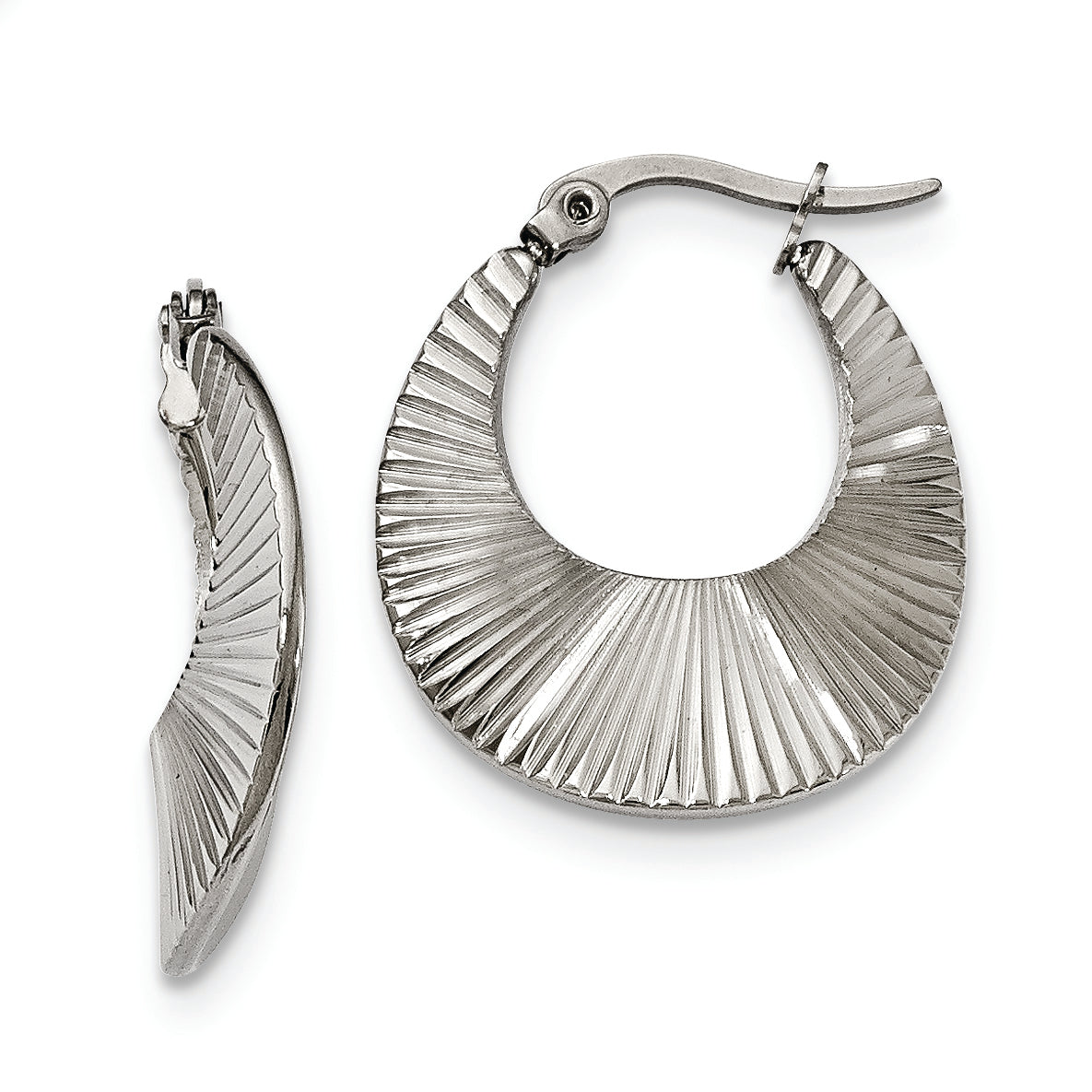 Stainless Steel Polished and Textured Hoop Earrings