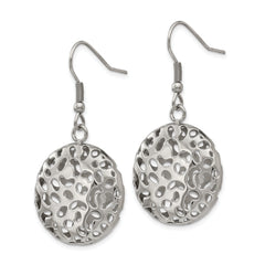 Polished Stainless Steel Drop Earrings with Cut-out Design