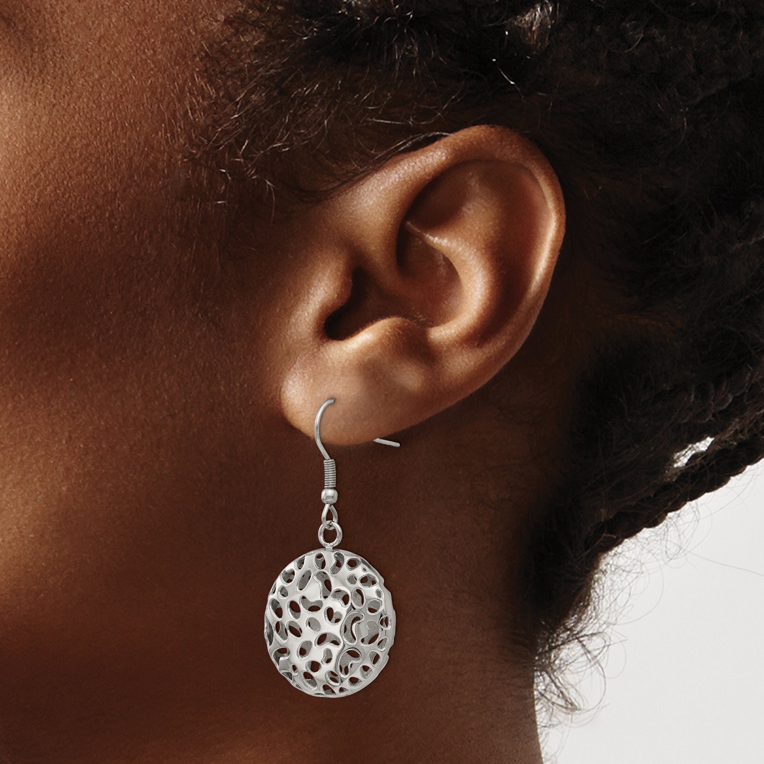 Polished Stainless Steel Drop Earrings with Cut-out Design