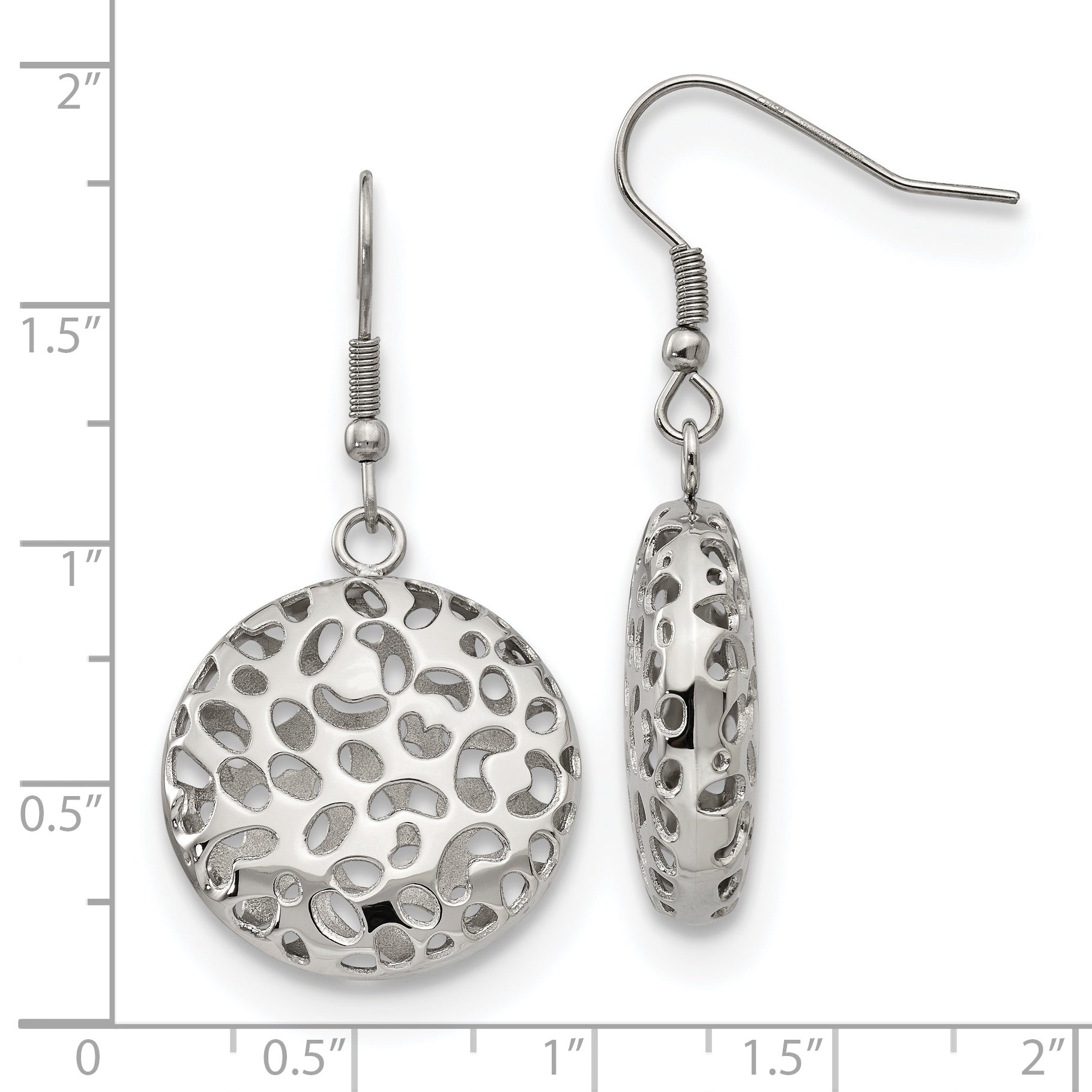 Polished Stainless Steel Drop Earrings with Cut-out Design