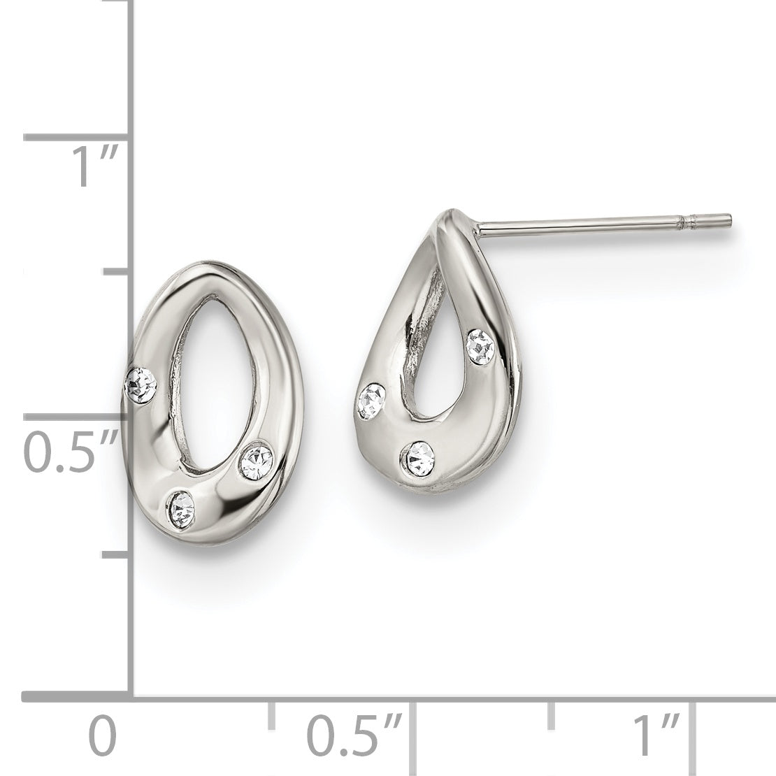 Sophia Jewelers Polished Stainless Steel Crystal Teardrop Earrings