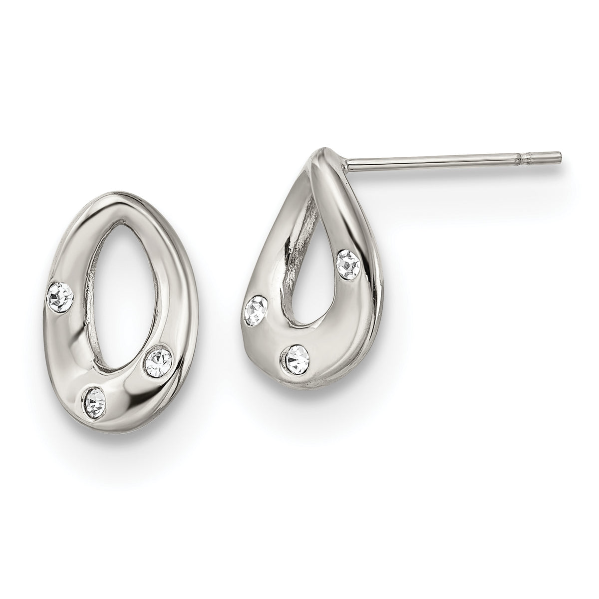 Chisel Stainless Steel Polished with Crystal Teardrop Post Earrings