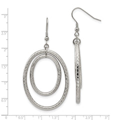 Stainless Steel Polished and Textured Double Oval Dangle Earrings