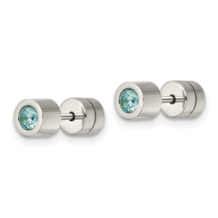 Chisel Stainless Steel Polished Blue CZ December Birthstone Post Earrings