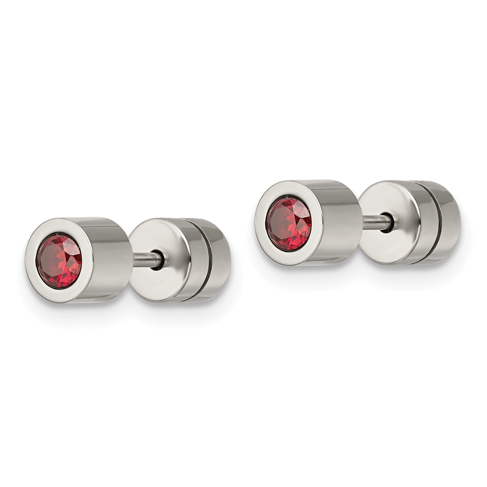 Chisel Stainless Steel Polished Red CZ January Birthstone Post Earrings