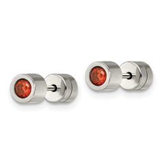 Chisel Stainless Steel Polished Red CZ July Birthstone Post Earrings
