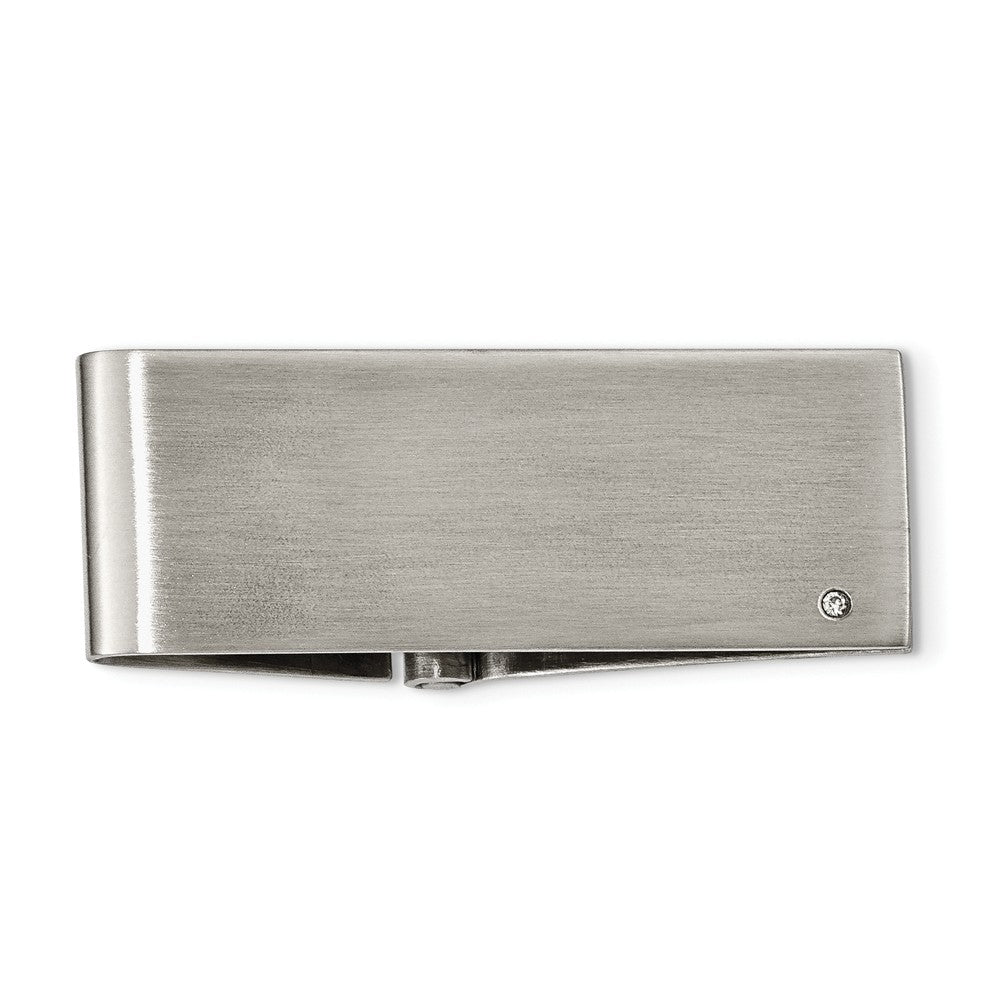 Chisel Stainless Steel Brushed .03 Carat Diamond Hinged Money Clip