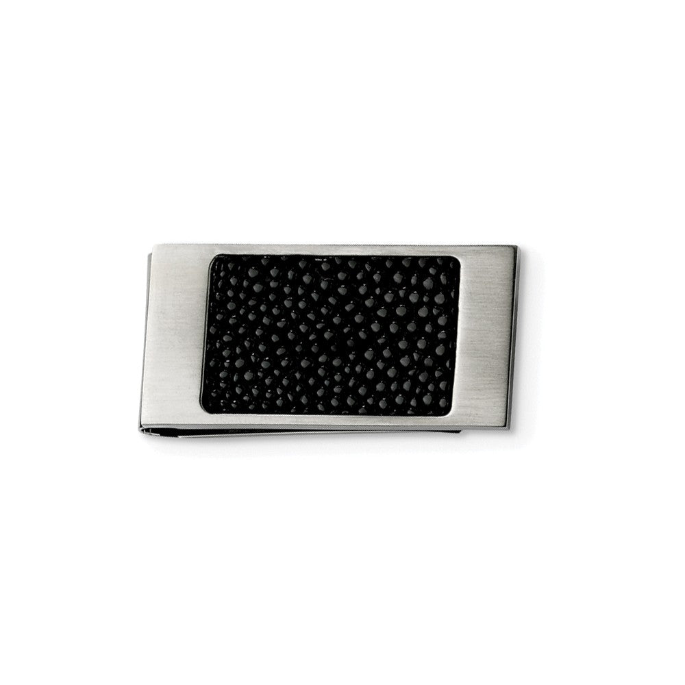 Chisel Stainless Steel and Black Stingray Engravable Men's Money Clip