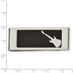 Stainless Steel Polished Black Carbon Fiber Inlay Guitar Money Clip