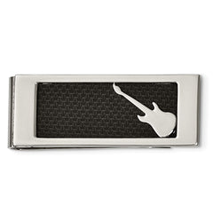 Chisel Stainless Steel Polished Black Carbon Fiber Inlay Guitar Money Clip