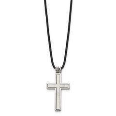 Chisel Stainless Steel Brushed and Polished 2 Piece Movable Cross Pendant on an 18 inch Leather Cord Necklace