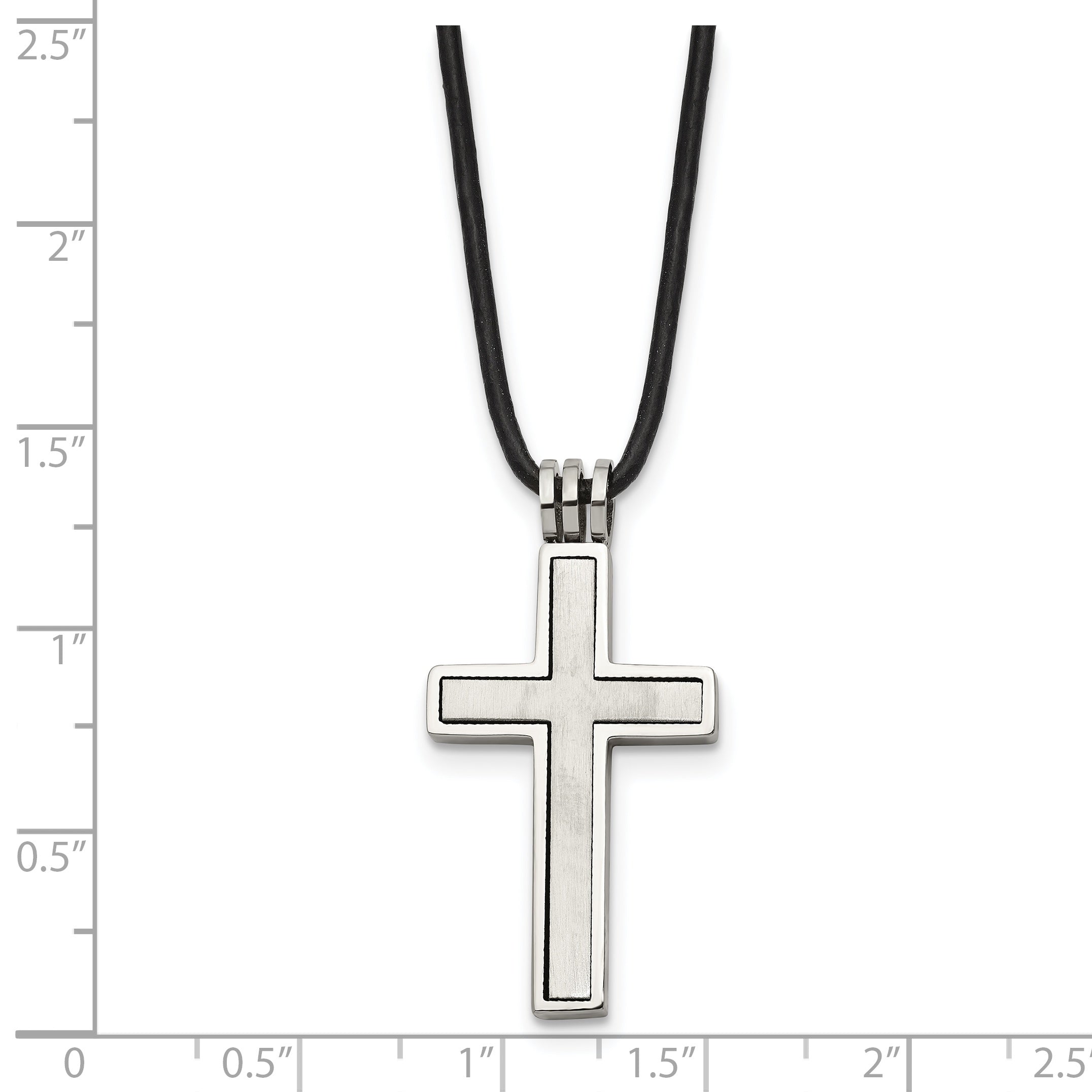 Chisel Stainless Steel Brushed and Polished 2 Piece Movable Cross Pendant on an 18 inch Leather Cord Necklace