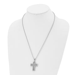 Chisel Stainless Steel Polished with Grey Carbon Fiber Inlay Cross Pendant on a 22 inch Ball Chain Necklace