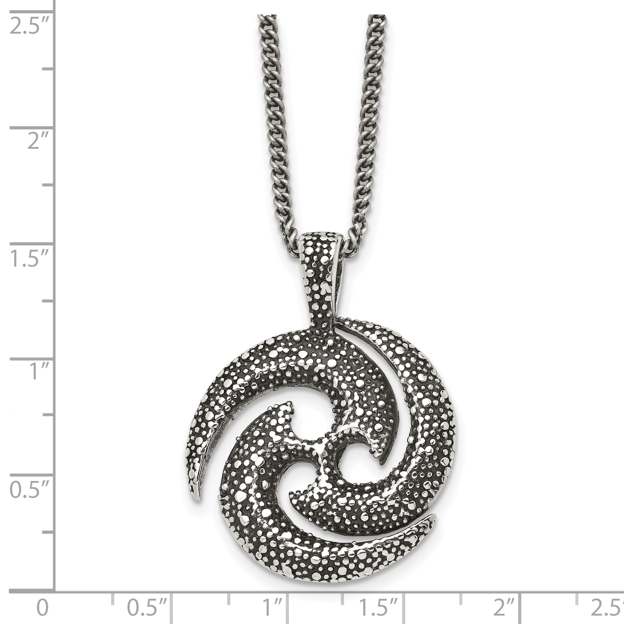 Chisel Stainless Steel Antiqued and Textured Spiral Pendant on a 22 inch Curb Chain Necklace