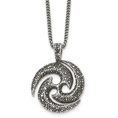 Chisel Stainless Steel Antiqued and Textured Spiral Pendant on a 22 inch Curb Chain Necklace