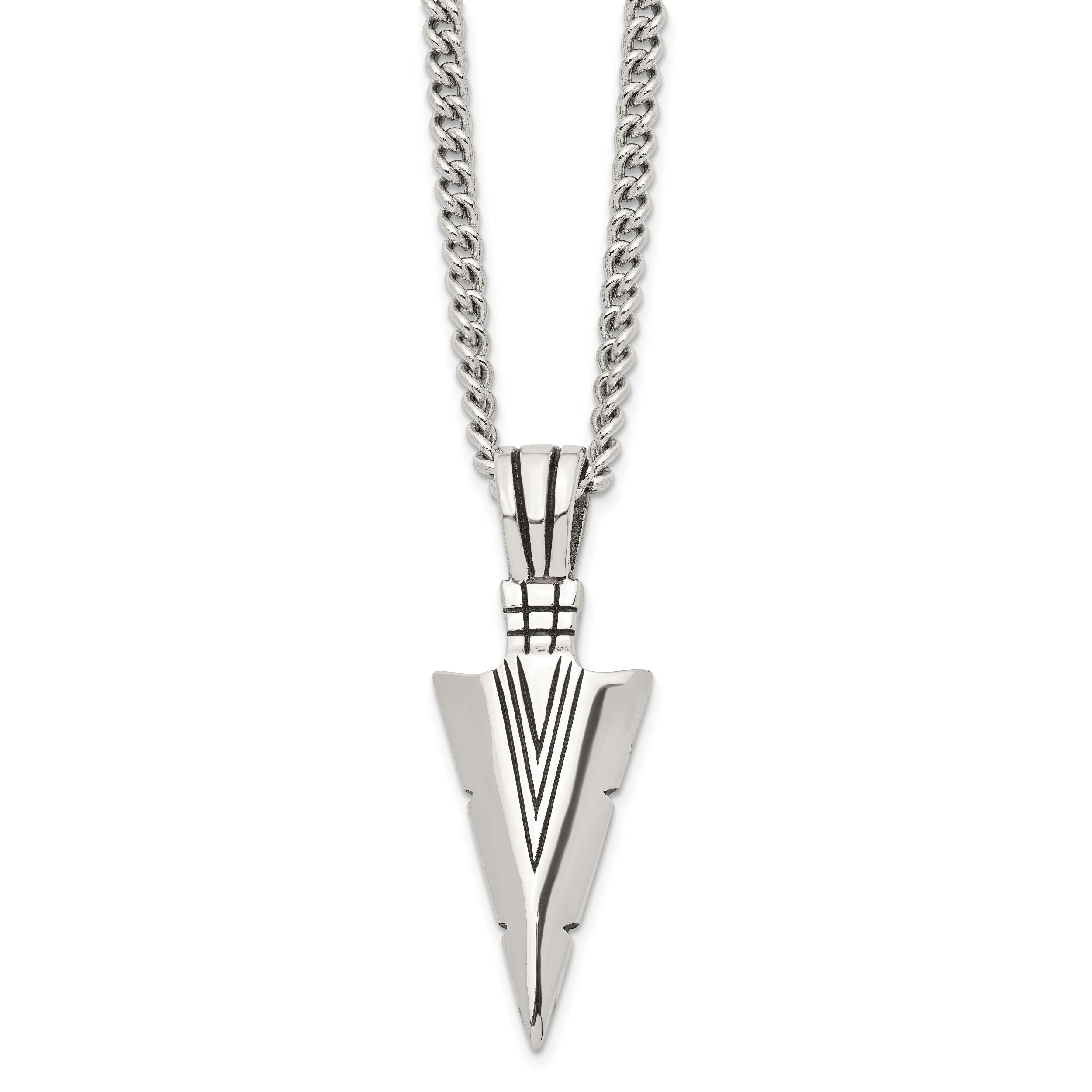 Chisel Stainless Steel Men's Dagger Pendant Necklace with Antiqued Finish