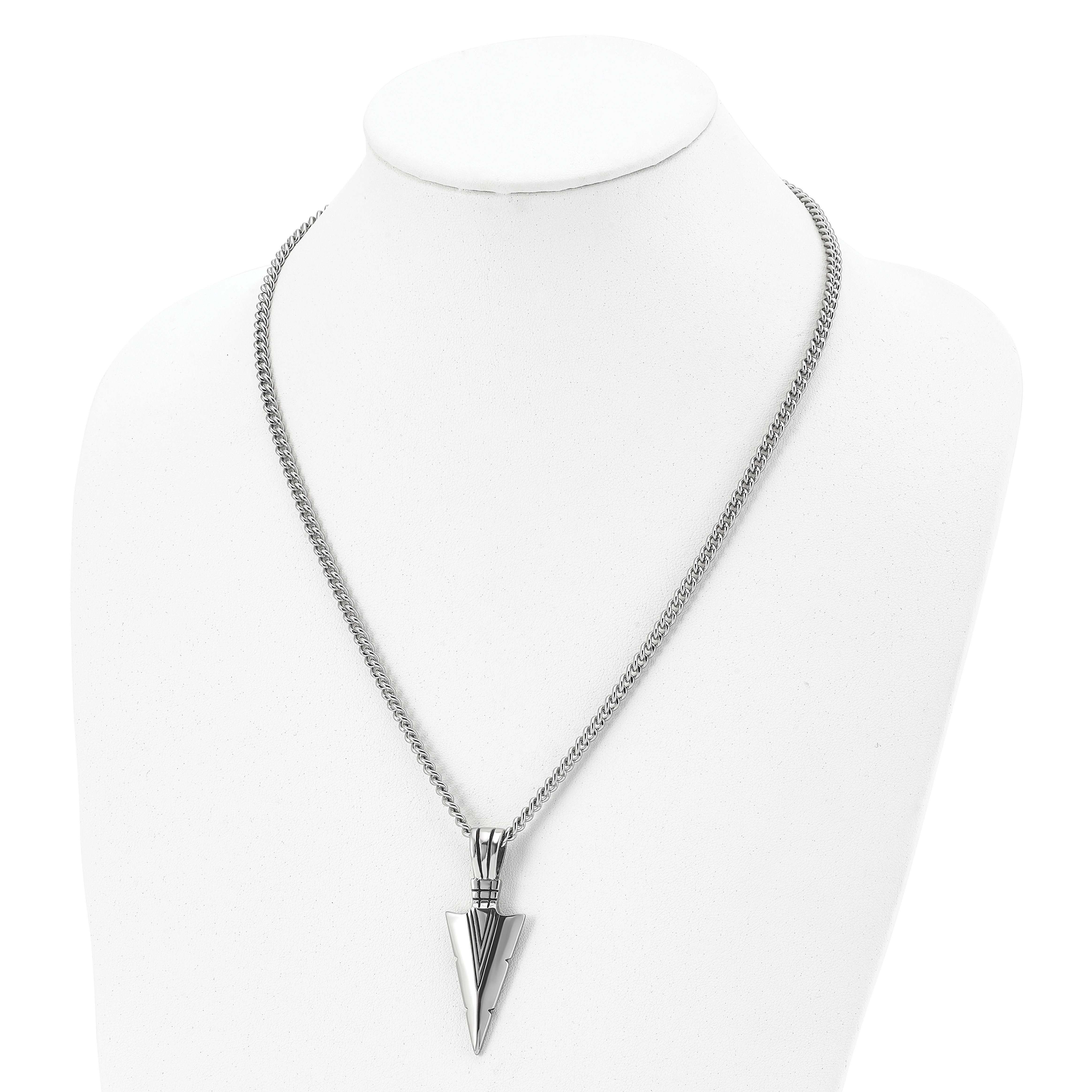 Chisel Stainless Steel Antiqued and Polished Dagger Pendant on a 22 inch Curb Chain Necklace