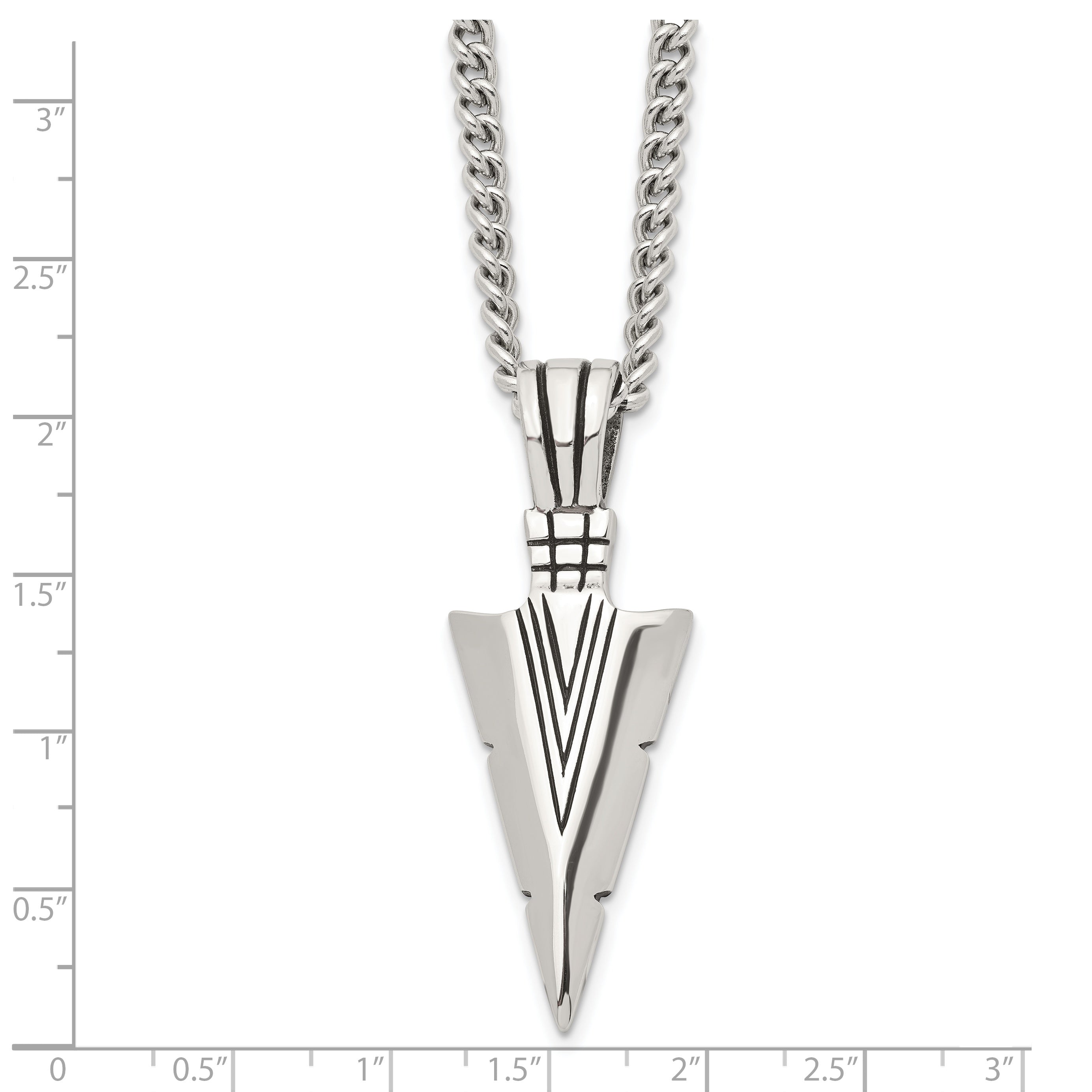 Chisel Stainless Steel Antiqued and Polished Dagger Pendant on a 22 inch Curb Chain Necklace