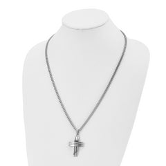 Chisel Stainless Steel Brushed and Polished Cross Pendant on a 24 inch Curb Chain Necklace