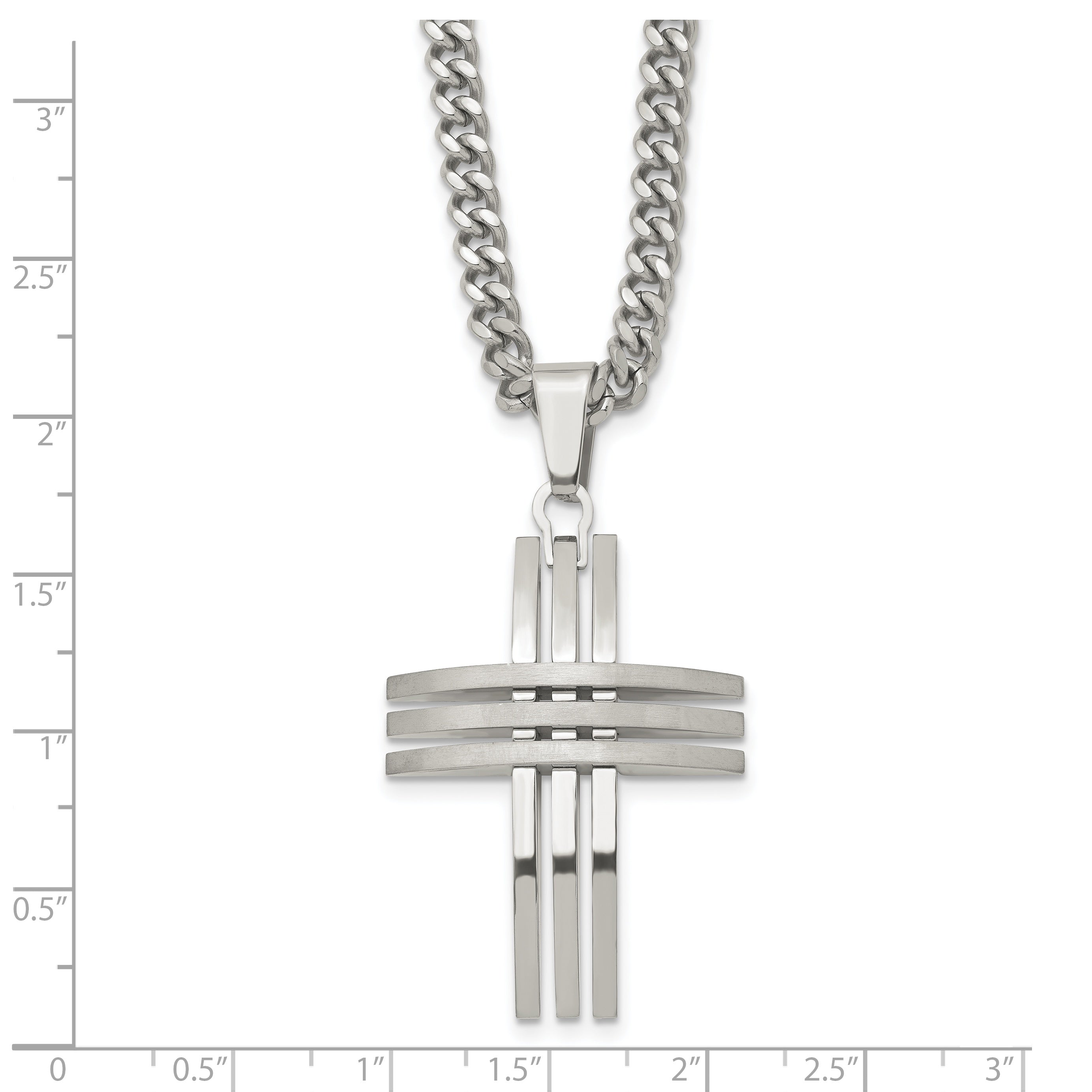 Chisel Stainless Steel Brushed and Polished Cross Pendant on a 24 inch Curb Chain Necklace