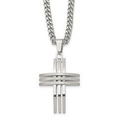 Chisel Stainless Steel Brushed and Polished Cross Pendant on a 24 inch Curb Chain Necklace