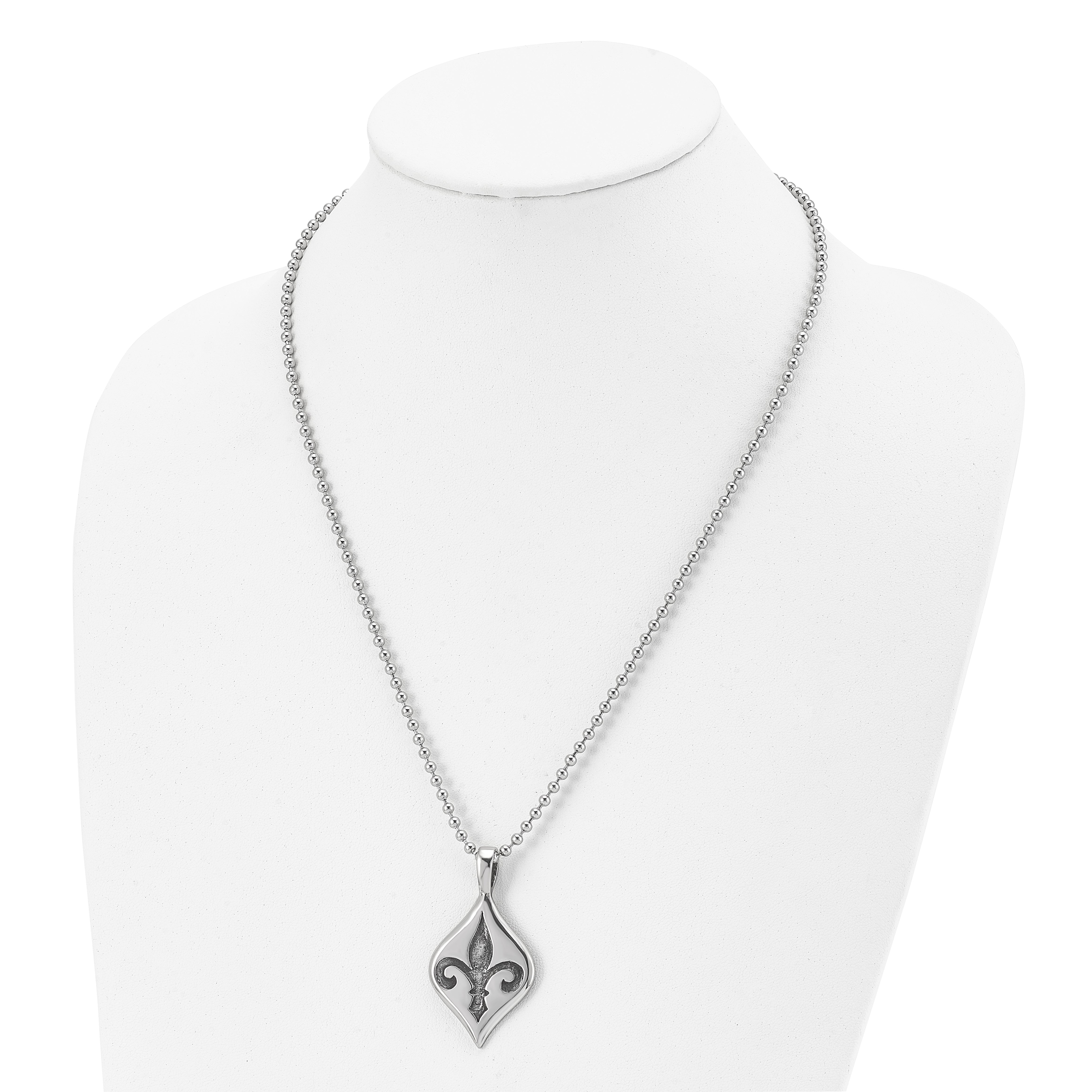 Men's Stainless Steel Fleur-de-lis Necklace with Polished Antiqued Finish