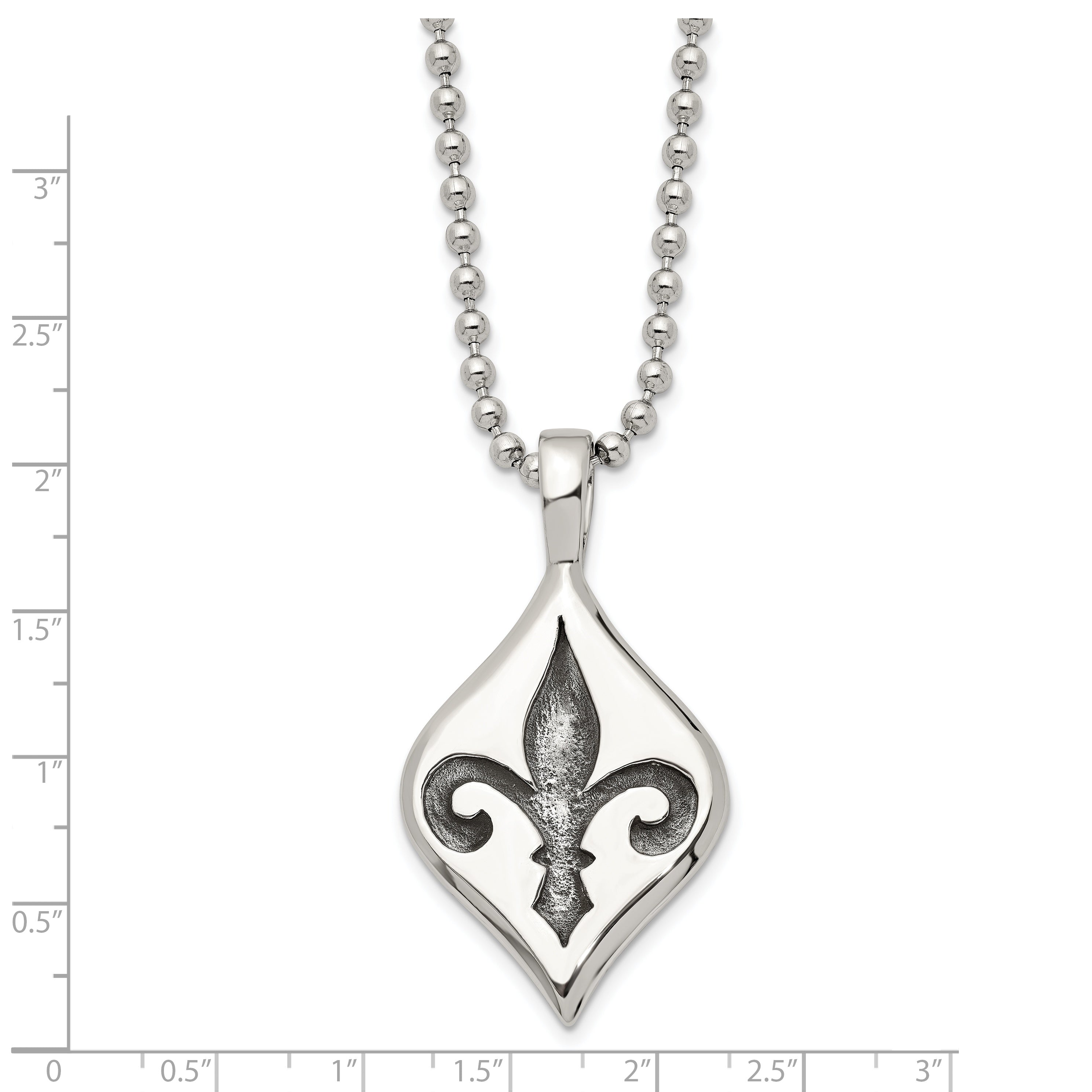 Men's Stainless Steel Fleur-de-lis Necklace with Polished Antiqued Finish