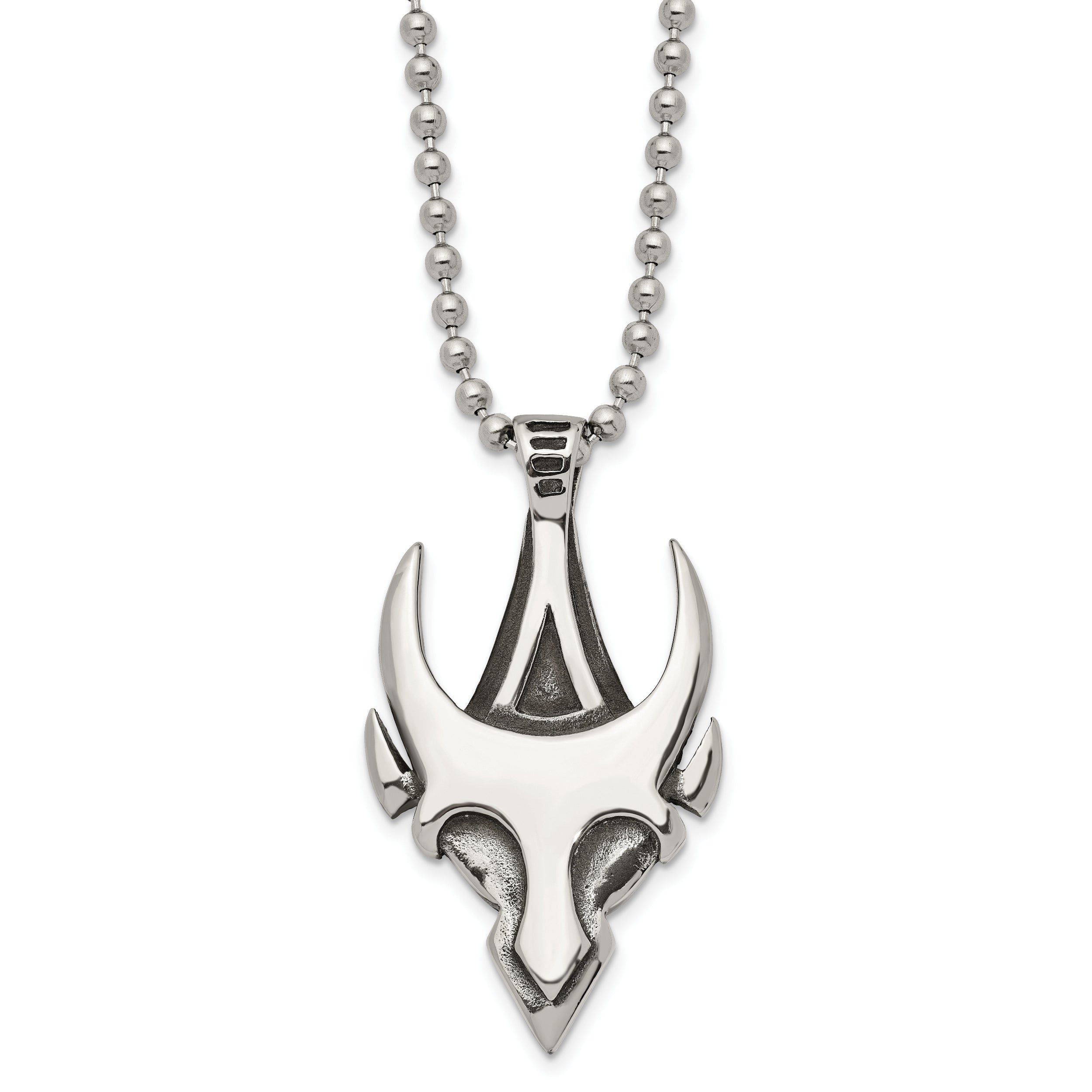 Stainless Steel Antiqued and Polished Skull 22in Necklace